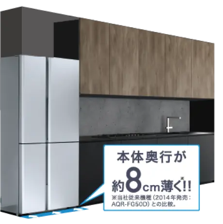 冷蔵庫の薄さ